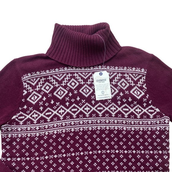 NWT Oshkosh Cashmere Fair Isle Turtleneck Sweater Burgundy Après-Ski Knit-M - Picture 7 of 13